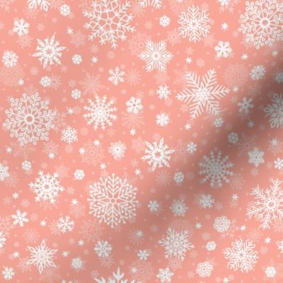 Small Merry Bright Peach and White Splattered Snowflakes