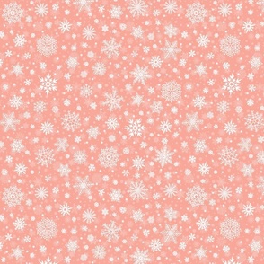 Small Merry Bright Peach and White Splattered Snowflakes