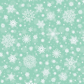 Large Merry Bright Mint Green and White Splattered Snowflakes