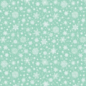 Small Merry Bright Mint Green  and White Splattered Snowflakes