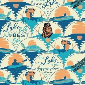 small scale // Lake Life dragonfly butterfly sunset boat fish for blanket