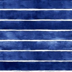 Indigo Blue Watercolor Stripes - Small Scale - Broad Horizontal Stripes - Beach Home Decor Baby Boy Nursery