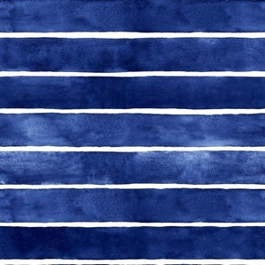 Indigo Blue Watercolor Stripes - Medium Scale - Broad Horizontal Stripes - Beach Home Decor Baby Boy Nursery