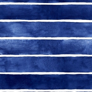 Indigo Blue Watercolor Stripes - Large Scale - Broad Horizontal Stripes - Beach Home Decor Baby Boy Nursery