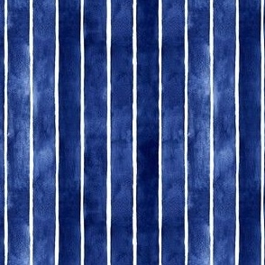 Indigo Blue Watercolor Stripes - Ditsy Scale - Broad Vertical Stripes - Beach Home Decor Baby Boy Nursery