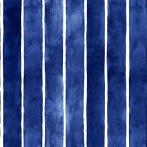 Indigo Blue Watercolor Stripes - Medium Scale - Broad Vertical Stripes - Beach Home Decor Baby Boy Nursery