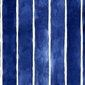 Indigo Blue Watercolor Stripes - Large Scale - Broad Vertical Stripes - Beach Home Decor Baby Boy Nursery