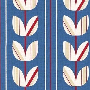 Vintage Sporty Retro Tulips | LG Scale | Red, Blue, Ivory