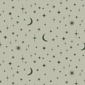 Moon and Stars in Green - Christmas Forest Collection