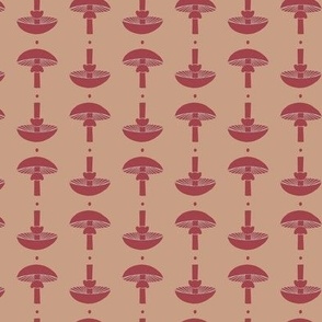 Mushrooms in Red on Peach Background