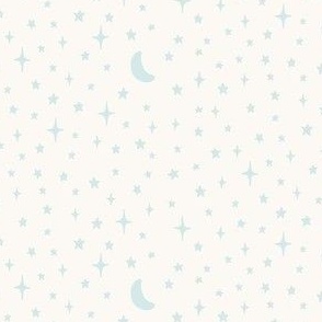 Magic in the sky (cream & blue) | whimsical boho light blue moon and stars on cream background fall Halloween print