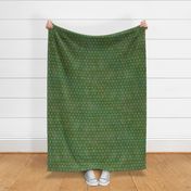Bali Block Print Leaf in Olive (large scale) | Hand block printed leaves pattern on vintage fern green linen texture, rich olive green batik, rustic block print fabric, natural decor, plant fabric in verdant greens.