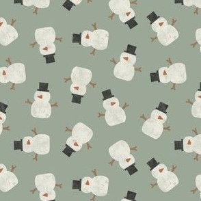 (small scale) cute simple snowmen - tossed sage - winter wonderland - LAD23