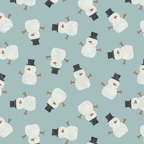 (small scale) cute simple snowmen - tossed dusty blue - winter wonderland - LAD23