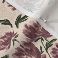 Medium - Watercolour Mauve Garden Florals - Texture - Light Cream