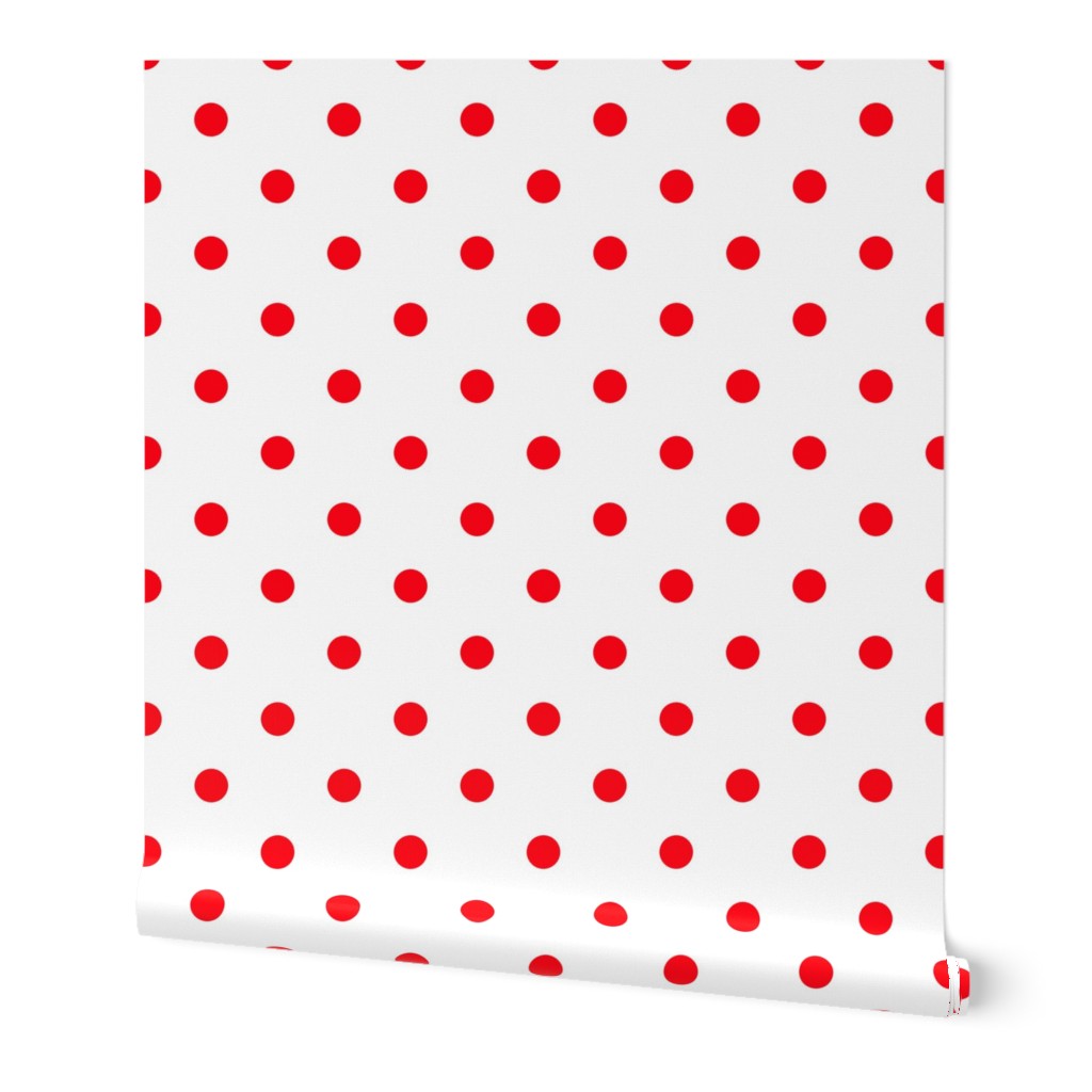 Carmine Red Polka Dots on White