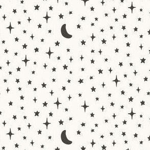 Magic in the sky (black & cream) | whimsical boho black moon and stars on cream background fall Halloween print