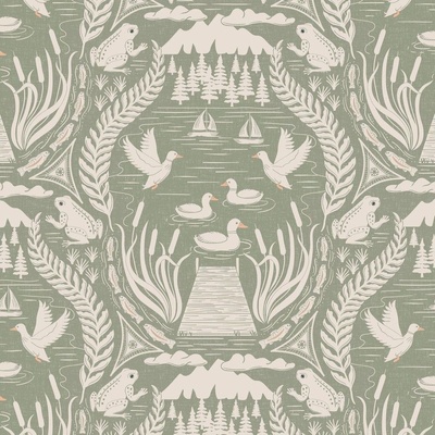 Deep Lichen Green Fabric, Wallpaper and Home Decor