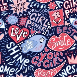 Word lettering cute fun girly doodle quote