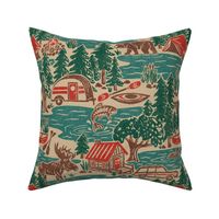 North Country Summer - extra large - red, brown, green, and teal