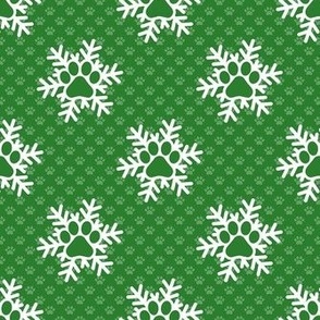 Medium Scale Paw Print Snowstorm on Green
