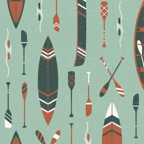 Oars and Canoes - light green -large scale