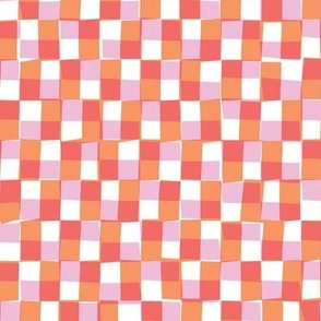 Warm Pink and Orange Checkerboard Handdrawn Grid Dress Design