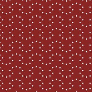 White Polka Dots in Scallop Curved Lines on Crimson Red