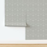 Damask with deer, birds and leaves off white on neutral beige / Khaki - small scale