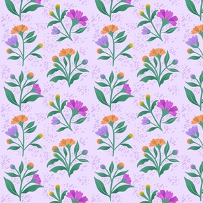 Wildflower Bouquets on Soft Purple 8x8