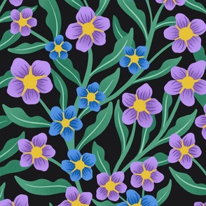 Blue and Purple Forget-Me-Nots on Black - Jumbo