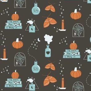 magic & mischief potions (black) | playful illustrated fall halloween print on black background