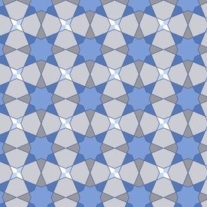 Spanish Tile -Star Flowers-shades of Blues and Grays with White.