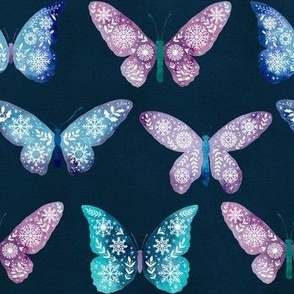 Winter Butterflies - navy blue background