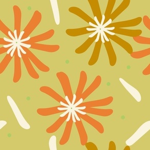 Happy Spring Daisies - Orange And Gold On Chartreuse.