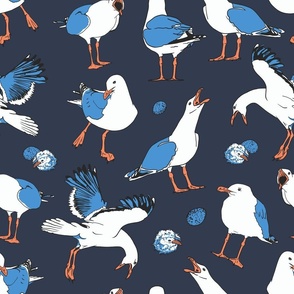 autumn seagulls on dark blue