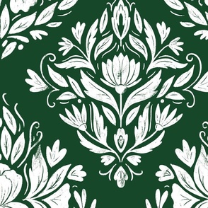 Victorian Era Damask Floral - white and green 4 - large