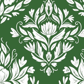 Victorian Era Damask Floral - white and green 3 - large