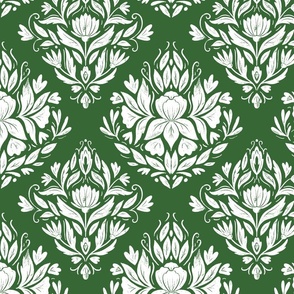 Victorian Era Damask Floral - white and green 3 - medium