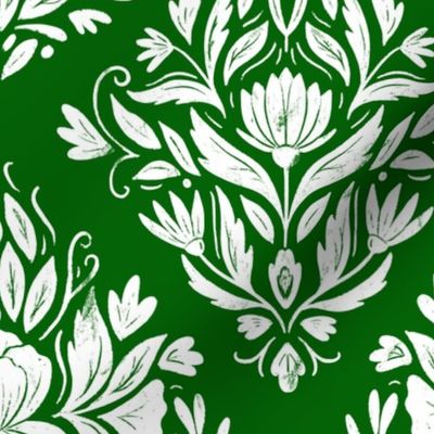 Victorian Era Damask Floral - white and green 2 - medium