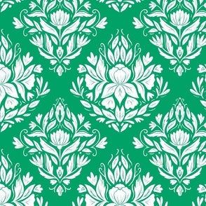 Victorian Era Damask Floral - white and green 1 - medium