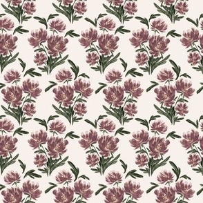 Small - Watercolour Mauve Garden Florals - Off White