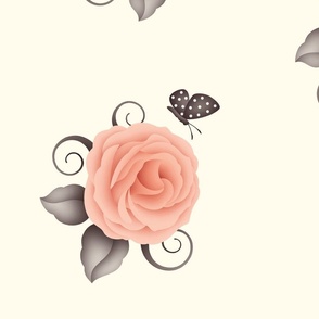 pink rose with butterfly - large