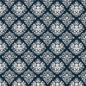 Victorian Era Damask Floral - navy blue and cream - small