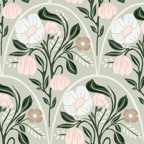 Delicate Leaves and Flowers Botanical Floral Print|Neutral Pink|Large