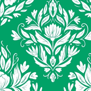 Victorian Era Damask Floral - white and green 1 - large