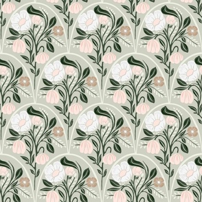 Delicate Leaves and Flowers Botanical Floral Print|Neutral Pink|Medium