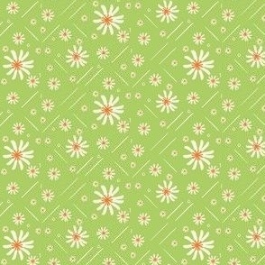 Garden Trellis And Daisy - Small Scale - Happy Green, Orange And Cream.