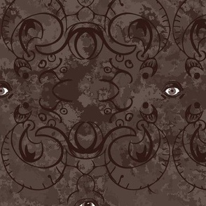 Ornate scrolls with Mystical Gothic Eyes - Inky Watercolor Black
