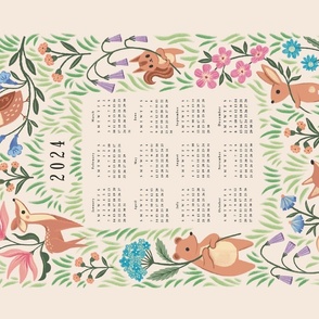2024 Calendar New Beginnings - woodland animals with colorful flowers